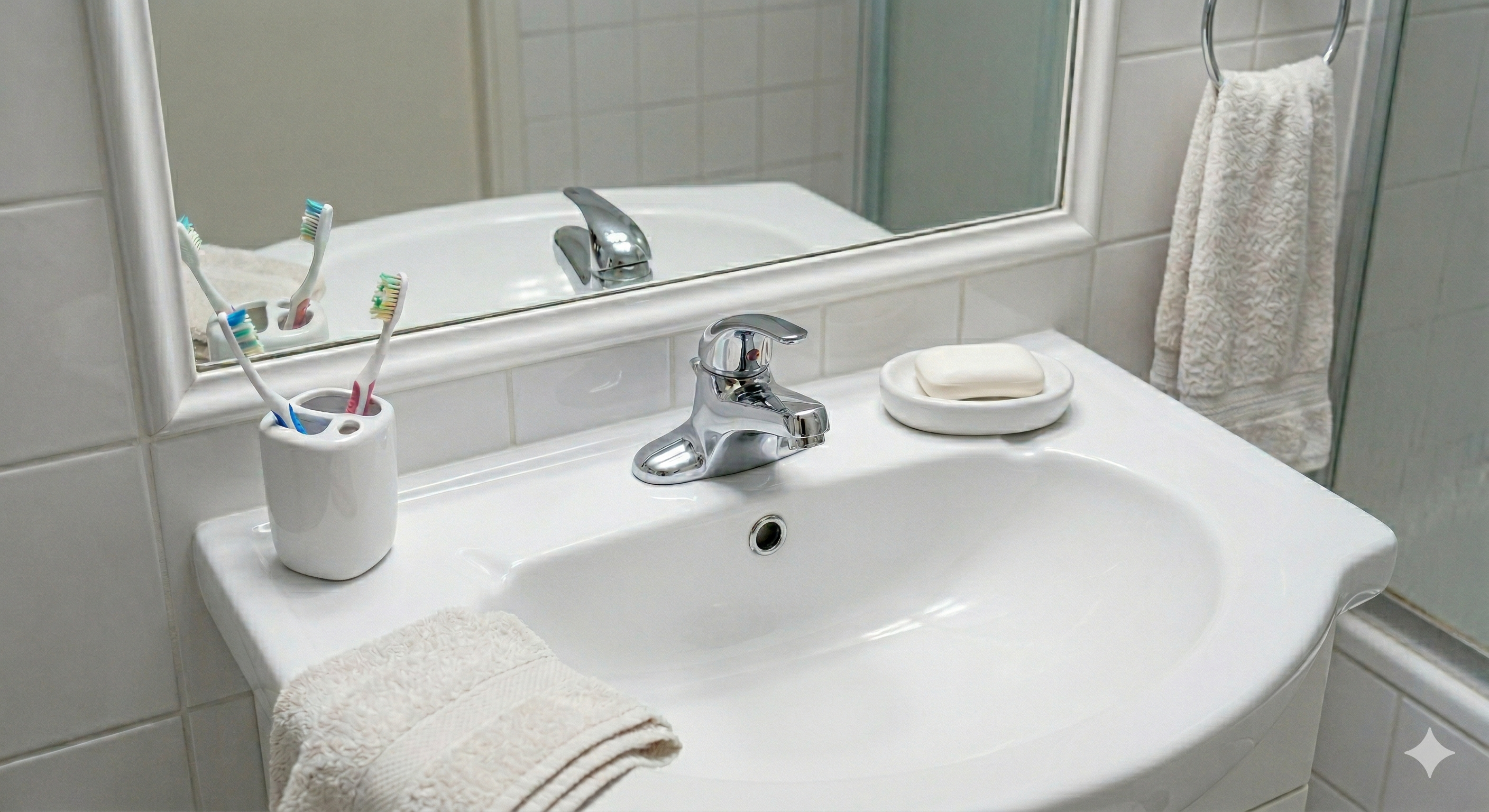 Sanitized and polished bathroom sink